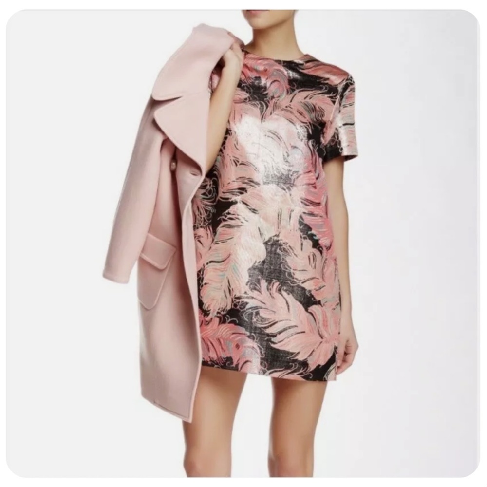 Kate Spade Metallic Jacquard shift dress feather print size 4